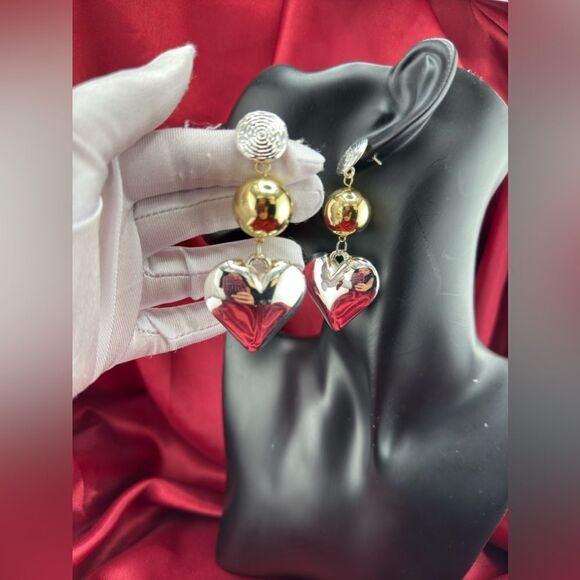 Gold & Silver Heart Statement Earrings – Bold & Elegant. Trendy! - Picture 13 of 14